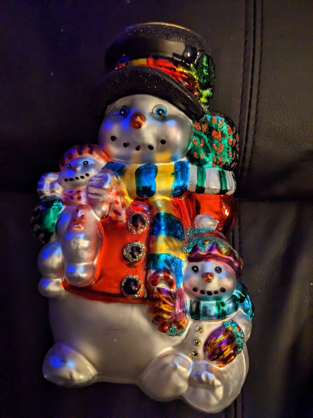Traditions Hand Blown Glass tea light  Christmas Snowman & Family Figure